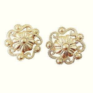 Crown Trifari Vintage Clip On Gold Tone Earrings